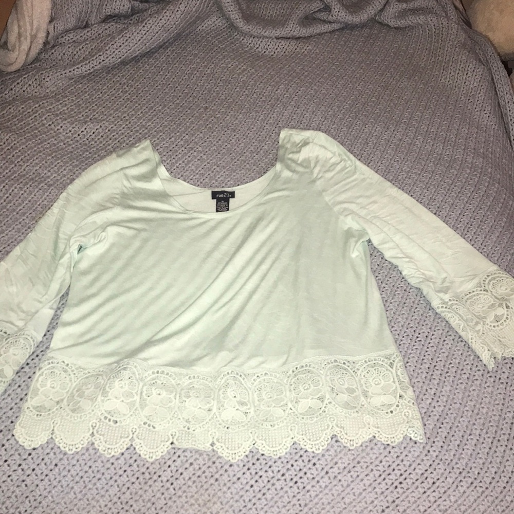 Mint Green Lace Trimmed Crop Top